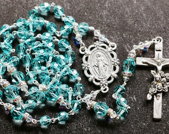 Catholic Swarovski Crystal Rosary in Turquoise