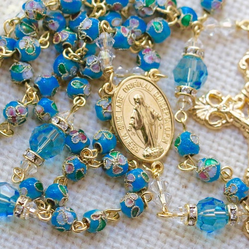 Catholic Swarovski AB Crystal Rosary in Gold Etsy