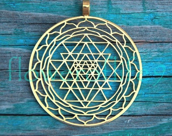 Sri Yantra pendant (1 3/4) - Stainless Steel, TiN (gold color) coating