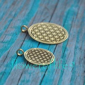 Flower of life pendant - Saqqara - Stainless Steel, TiN (gold color) coating