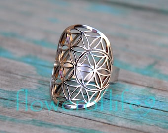 Flower of life ring fixed size - Stainless Steel