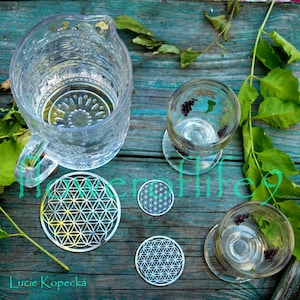 Flower of Life - juego de tres posavasos para jarra o botella de agua - Acero inoxidable