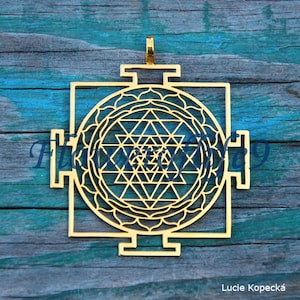 Sri Yantra pendant (45x50 mm) - Stainless Steel TiN (gold color) coating