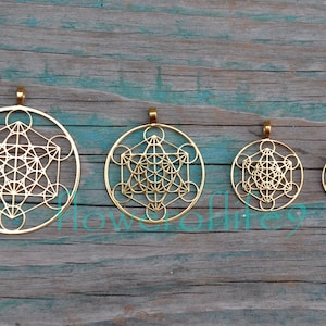 Metatron&#39;s Cube pendant  - Stainless Steel, TiN (gold color) coating