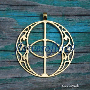 Vesica Pisces pendant - Stainless Steel, TiN (gold color) coating