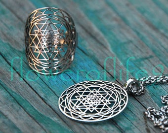 Sri yantra - pendant + ring - Stainless Steel
