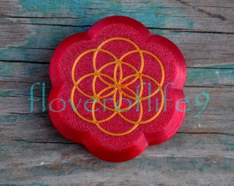 Red box with flower of life for a pendant