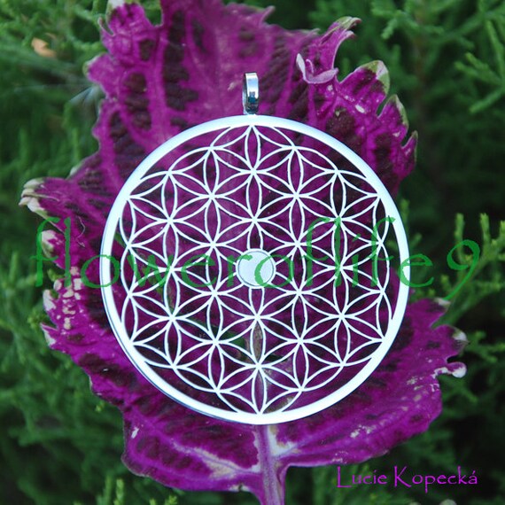 Flower of life with 1 neodymium magnet pendant (1 3/4") Stainless Steel