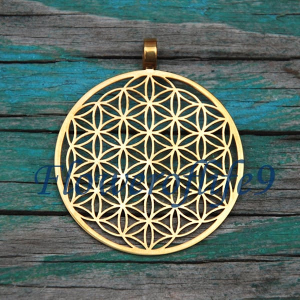 Flower of life Stainless Steel, TiN (gold color) coating