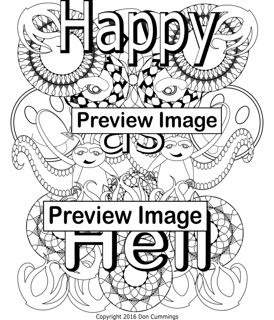 Happy as Hellswear Word Adult Coloring Pageswear Word Etsy