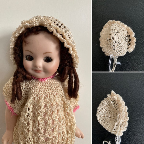 Crochet Tiny Doll bonnet hat Fits 4-8" head circumference For Antique or modern dolls