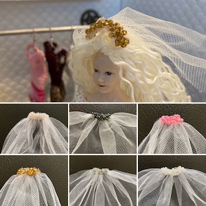 VEIL Miniature 1/12 scale bridal doll tulle wedding beaded headpiece