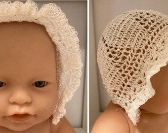 Large Doll Bonnet great for Baby Doll 11-14" head circumference