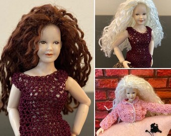 OOAK 1:12 scale blond curly wig handmade to fit miniature dolls