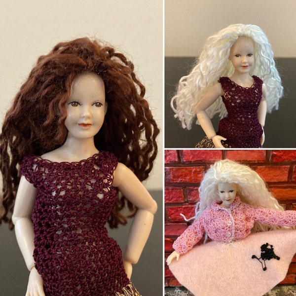 OOAK 1:12 scale blond curly wig handmade to fit miniature dolls