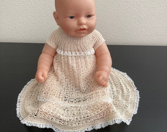 Ecru hand crocheted doll dress Gown fits 12-15" dolls