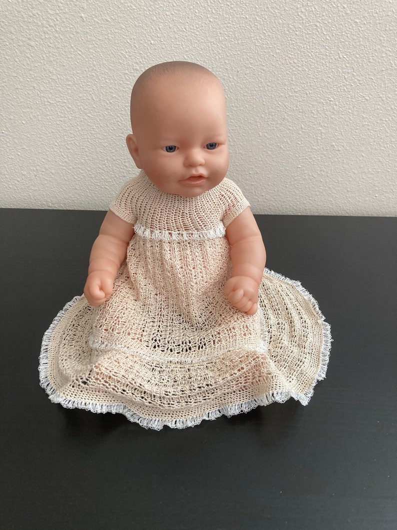 Ecru hand crocheted doll dress Gown fits 12-15 dolls image 1