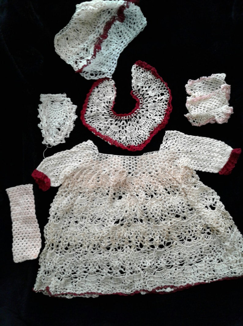 PDF File 121 Pineapple Lace doll dress crochet pattern by Shirl-A-Lee Fits 24 antique & modern dolls mitts, socks, bonnet image 3