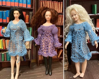 70s 1:12 scale flared sleeve hippie dress for miniature dolls