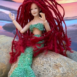 BRAIDED RED mermaid wig Handmade to fit Heidi Ott miniature 1:12 scale dolls and 6cm head dolls