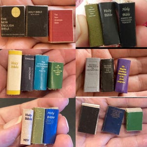 Lot of Miniature Bibles 1:12 scale tiny one inch tall library dollhouse books for display & Dictionary