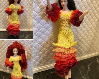 OOAK 1:12 Flamenco FIRE Dress for mini dolls