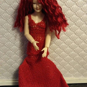 Red open keyhole back dress Miniature dollhouse 1:12 scale wearable gown