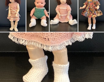 Ankle length doll socks for 6-12 inch antique & modern dolls White or ecru