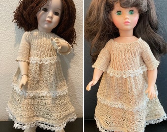 Ecru hand crocheted doll dress Gown fits 12-15" dolls