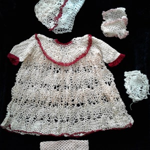PDF File 121 Pineapple Lace doll dress crochet pattern by Shirl-A-Lee Fits 24 antique & modern dolls mitts, socks, bonnet image 2