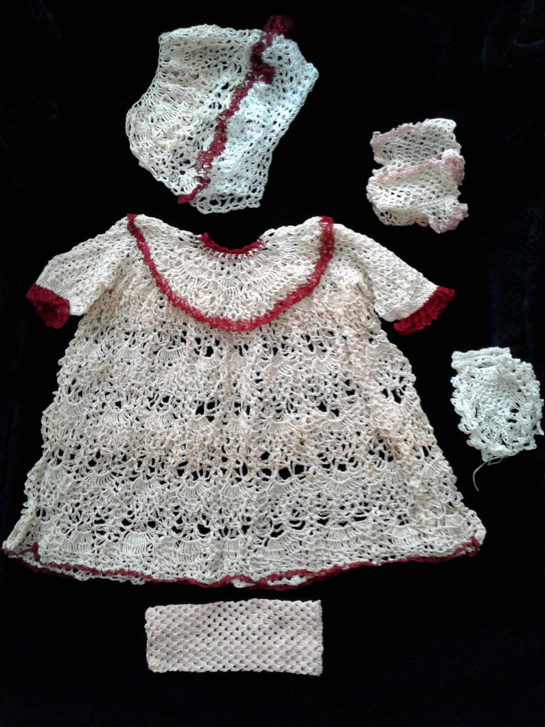 PDF File 121 Pineapple Lace doll dress crochet pattern by Shirl-A-Lee Fits 24 antique & modern dolls mitts, socks, bonnet image 2