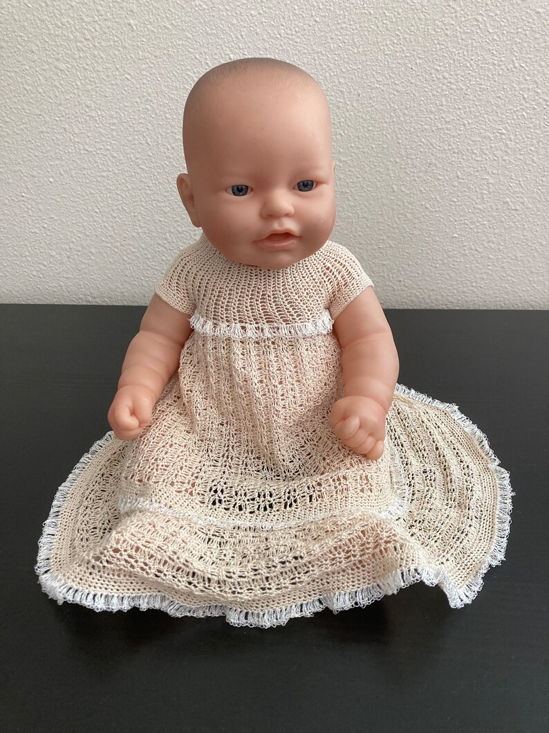 Ecru hand crocheted doll dress Gown fits 12-15 dolls image 2