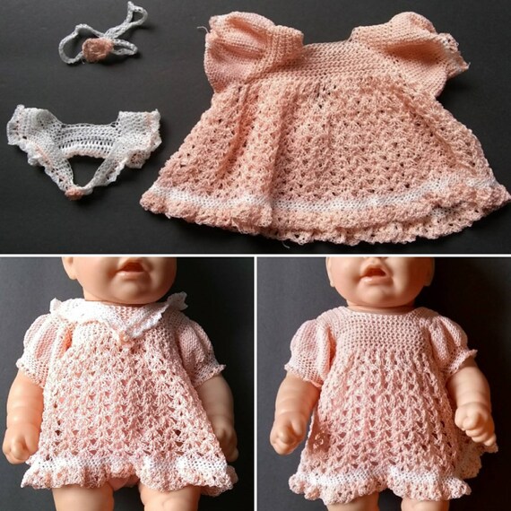 Crocheted Baby Doll Dress Bonnet Booties For 12 15 Tall Doll Including 15 Berenguer Dolls Reborn Artist Kewpie White Peach Blue