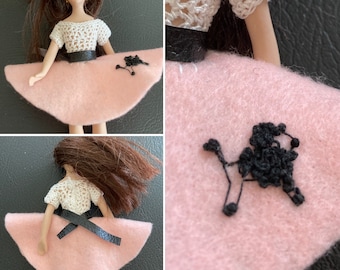 50s style poodle skirt 1:12 Dress Miniature Doll Dress dollhouse wearable crochet circle pink skirt