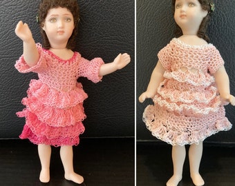 Cute pink ruffle dress for 4-5 inch Mignonette tiny dolls