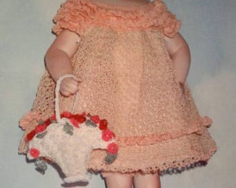 PDF File 127 Springtime Doll Crochet Pattern Dress & Basket for 12-14 inch antique - modern dolls Shirl-A-Lee