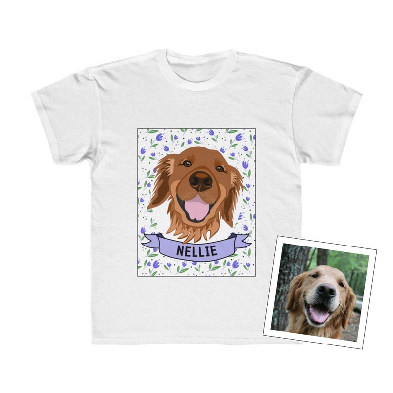 Custom Pet Portrait Printed on Kids Regular Fit Tee image 1