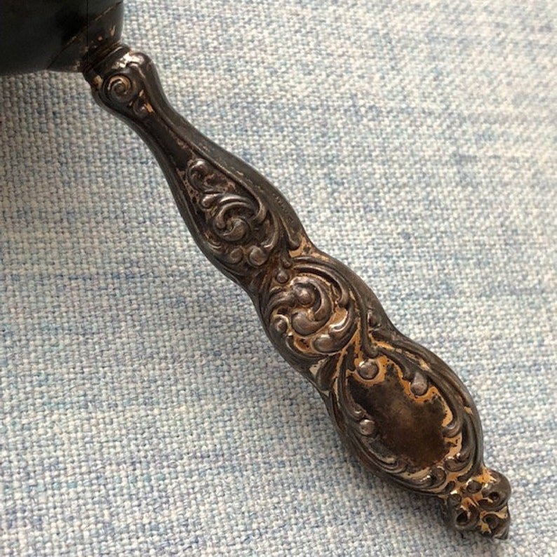 Vintage Antique Victorian Darning Egg W Sterling Silver Ebony Wood handle Sewing