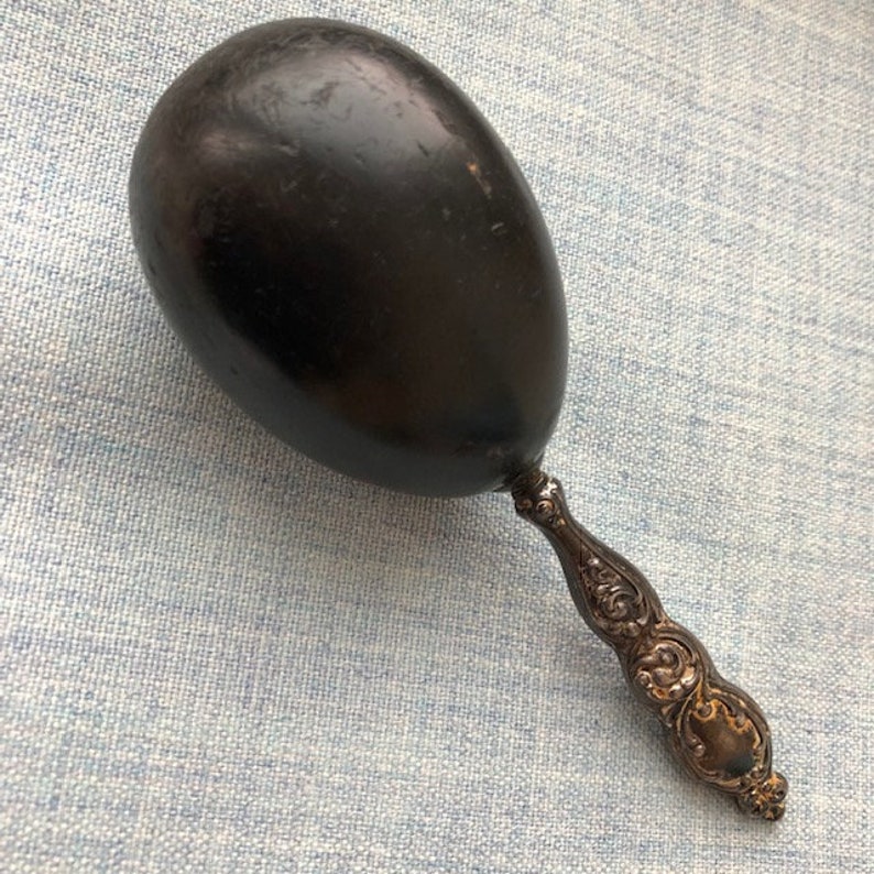Vintage Antique Victorian Darning Egg W Sterling Silver Ebony Wood handle Sewing