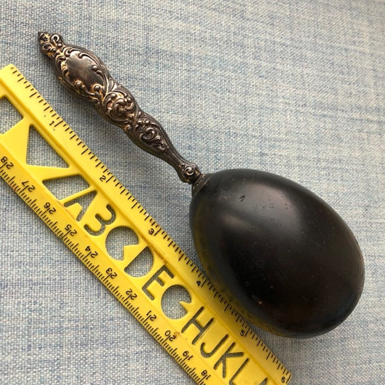 Vintage Antique Victorian Darning Egg W Sterling Silver Ebony Wood handle Sewing