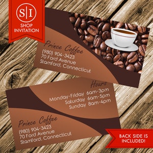 Coffee Business Card | Coffee House Shop Cafe Bakery Cappuccino Latte | Digital Download