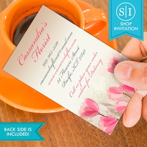 Flowers Business Card | Pink Roses Background Florist Floral | Digital Download