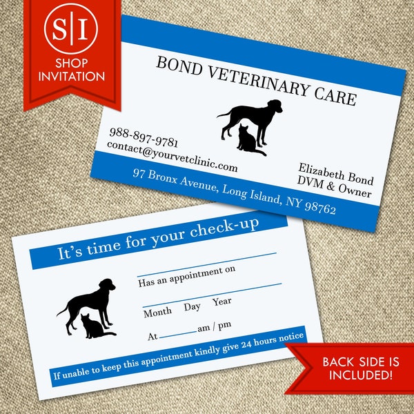 Veterinarian Animal Doctor Veterinary Dog Cat Hospital Clinic Vet Appointment Reminder Business Card (DIGITAL ONLY)