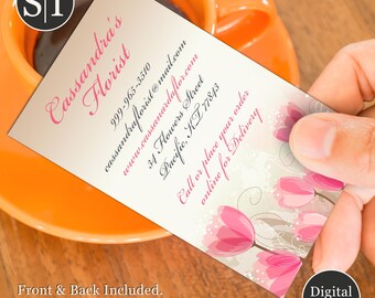 Floral Business Card | Flowers, Pink Roses Business Card | Florist Elegant Feminine Custom Editable Card | Digital Download