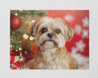 Cute Dog Celebrating Christmas | Funny Holiday Pet Wall Art | Festive Dog Print | Cute Dog Lover Gift | Christmas Decor