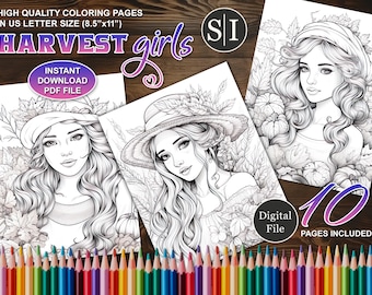 Harvest Season Coloring Pages | Country Farm Fall Coloring Pages | Autumn Landscape | Printable Coloring Pages | Digital Download