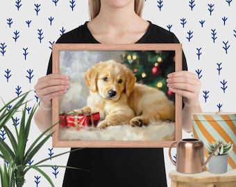 Cute Christmas Dog Canvas | Funny Puppy Wall Art, Holiday Décor, Pet Lover Gift, Dog Mom Gift & Cozy Home Poster