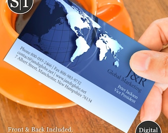 Globe Map Business Card | Global Business Card Design | Professional Modern Worldwide International | Digital Download