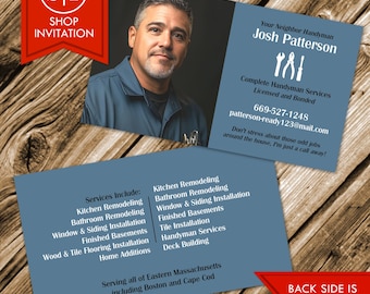 Handyman with Photo Business Card | Carpenter, Remodeling, Tools Design | Digital Download