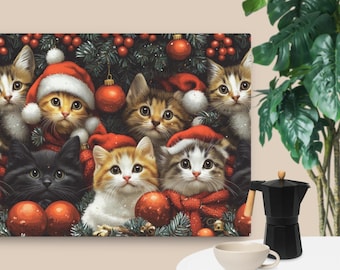 Cute Christmas Cats Canvas | Funny Cat Wall Art, Holiday Décor, Pet Lover Gift, Cat Mom Gift & Cozy Home Decor